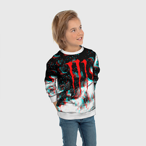 Детский свитшот Monster energy огонь глитч / 3D-Белый – фото 3