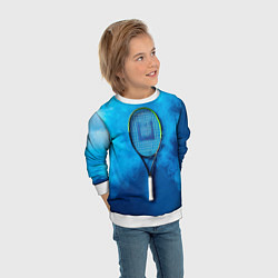 Свитшот детский Теннисная ракетка в синем дыму, цвет: 3D-белый — фото 2