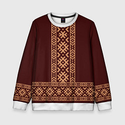 Свитшот детский Золотой узор на бордовом - вышиванка рубаха, цвет: 3D-белый