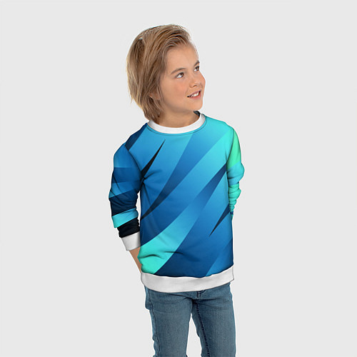 Детский свитшот Сине-голубой абстрактные полосы / 3D-Белый – фото 3