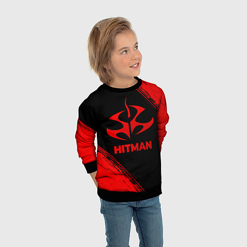 Детский свитшот Hitman - red gradient / 3D-Черный – фото 3