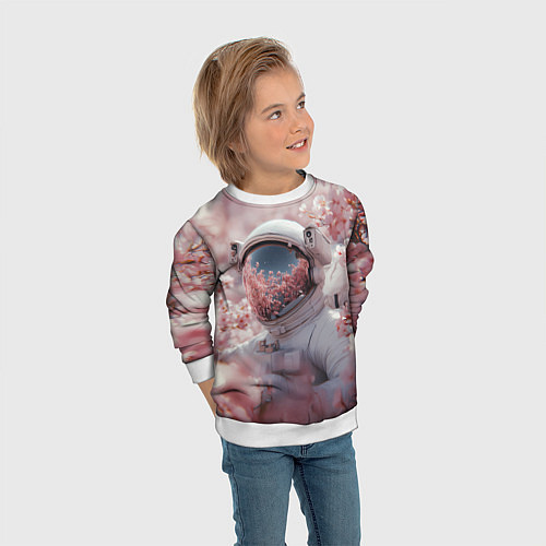 Детский свитшот Космонавт в весенних листьях / 3D-Белый – фото 3