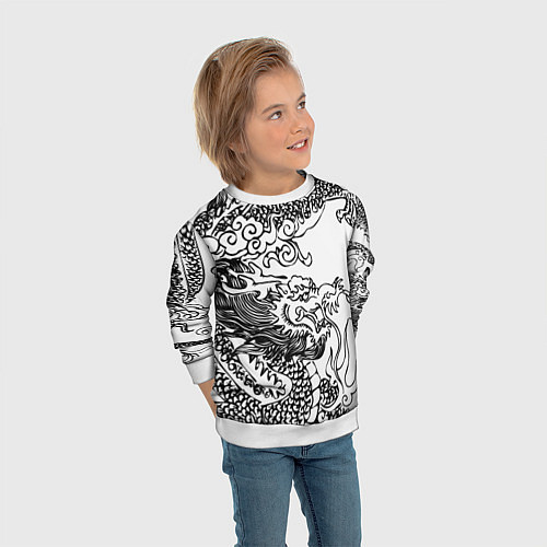 Детский свитшот Татуировка дракона на белом / 3D-Белый – фото 3