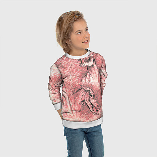 Детский свитшот Черепа лошадей - эскиз / 3D-Белый – фото 3