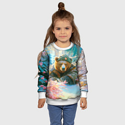 Свитшот детский Русский медведь военный в лесу, цвет: 3D-белый — фото 2