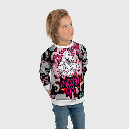 Детский свитшот Единорог gym / 3D-Белый – фото 3
