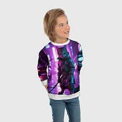 Свитшот детский Котик с катаной, цвет: 3D-белый — фото 2