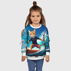 Свитшот детский Кот серфер на волне, цвет: 3D-белый — фото 2
