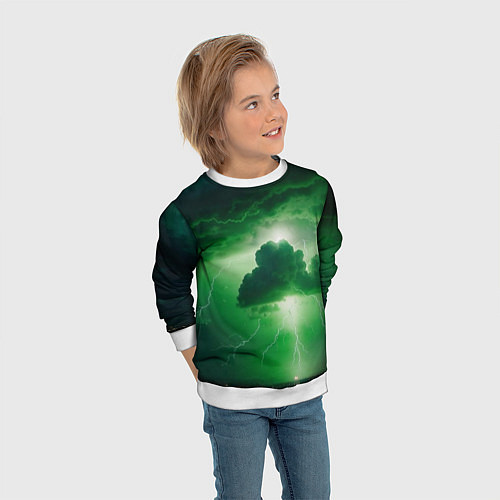 Детский свитшот Зелёный гром / 3D-Белый – фото 3