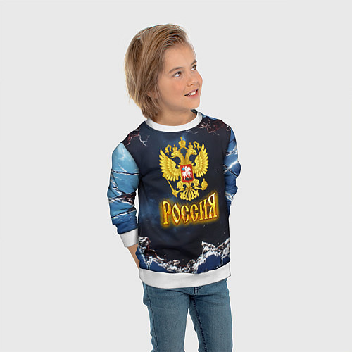 Детский свитшот Герб России в объемной стене / 3D-Белый – фото 3
