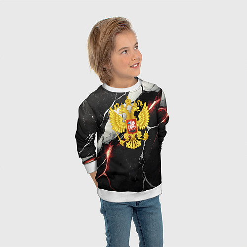 Детский свитшот Герб России на объемной черной текстуре / 3D-Белый – фото 3