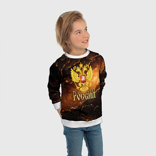 Детский свитшот Герб России на кофейном фоне / 3D-Белый – фото 3