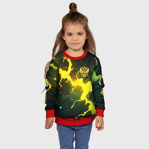 Детский свитшот Герб России зеленый разлом / 3D-Красный – фото 4