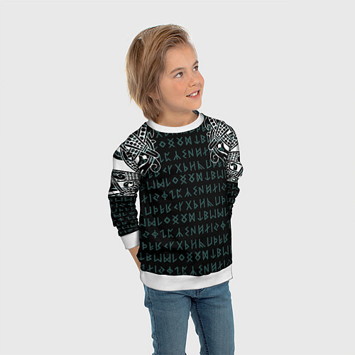 Детский свитшот Руны и татуировки викингов / 3D-Белый – фото 3