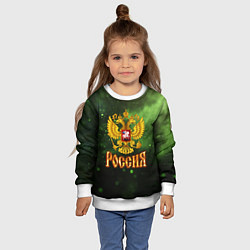Свитшот детский Герб России на зеленом с частицами фоне, цвет: 3D-белый — фото 2