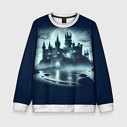 Свитшот детский Готический замок у пруда, цвет: 3D-белый