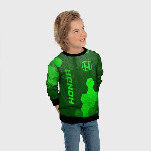 Детский свитшот Honda - green gradient вертикально / 3D-Черный – фото 3