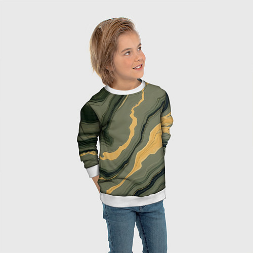 Детский свитшот Оливковый мрамор / 3D-Белый – фото 3