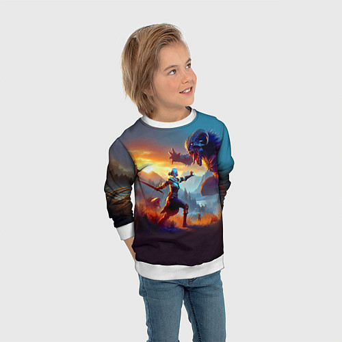 Детский свитшот Битва Цири с монстром - Ведьмак 4 / 3D-Белый – фото 3