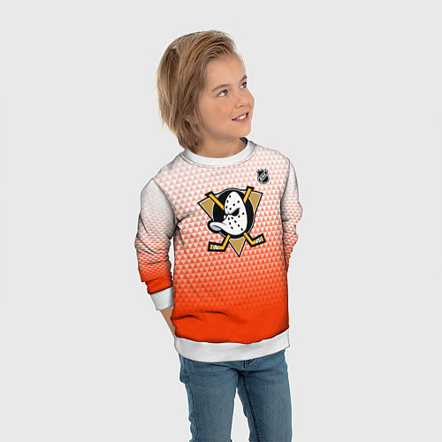 Детский свитшот Анахайм Дакс - оранжевая геометрия / 3D-Белый – фото 3