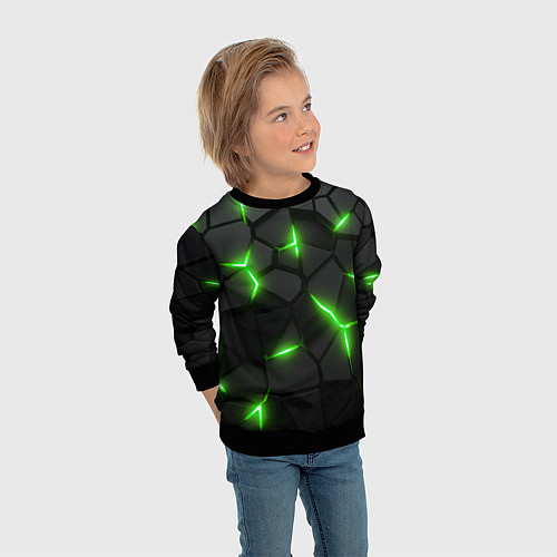 Детский свитшот Зеленая неоновая броня / 3D-Черный – фото 3
