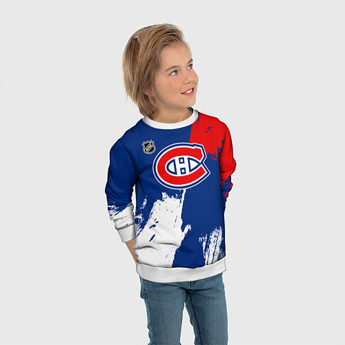 Детский свитшот Монреаль Канадиенс - брызги краски / 3D-Белый – фото 3