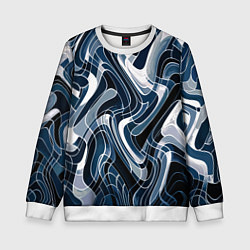 Свитшот детский Тёмно-синий искажённая абстракция, цвет: 3D-белый
