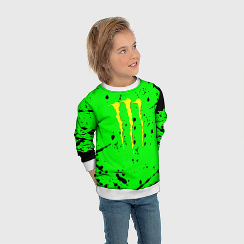 Детский свитшот Monster energy кислотные брызги / 3D-Белый – фото 3