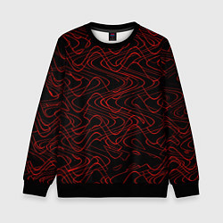 Детский свитшот Чёрный с красными волнистыми линиями абстракция