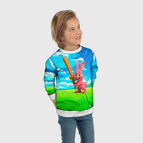 Детский свитшот Розовый заяц с мечом из морковки / 3D-Белый – фото 3