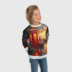 Свитшот детский Пейзаж с красной телефонной будкой, цвет: 3D-белый — фото 2