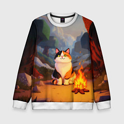 Свитшот детский Котик в кубическом мире, цвет: 3D-белый