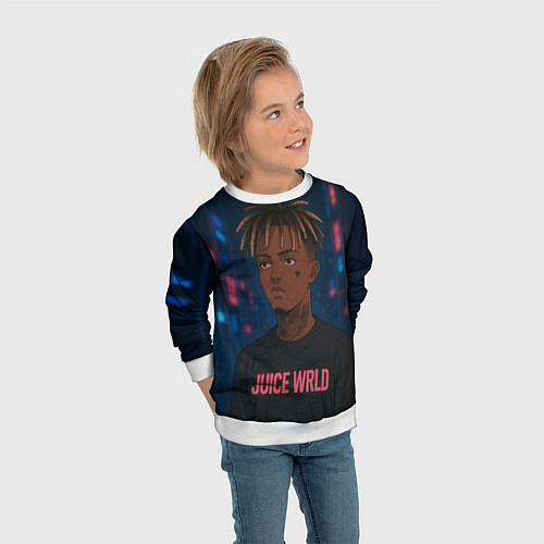 Детский свитшот Juice WRLD - Неоновый аниме арт / 3D-Белый – фото 3