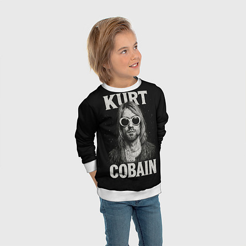 Детский свитшот Курт Кобейн - гранж-арт / 3D-Белый – фото 3