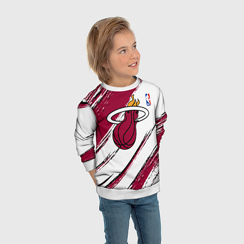 Детский свитшот Майами Хит - линии с потертостями / 3D-Белый – фото 3