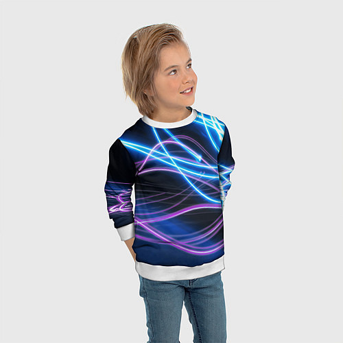 Детский свитшот Неоновая абстракция на темном / 3D-Белый – фото 3