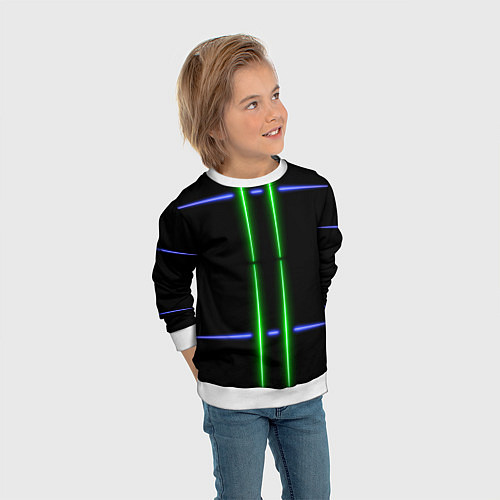 Детский свитшот Neon black light blue green line / 3D-Белый – фото 3