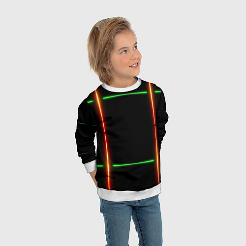 Детский свитшот Color black green orange lines / 3D-Белый – фото 3