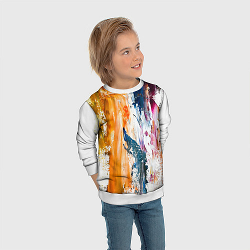 Детский свитшот Разноцветные мазки кисти на палитре художника / 3D-Белый – фото 3