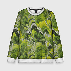 Свитшот детский Мраморный абстрактный паттерн - зеленые и желтые о, цвет: 3D-белый