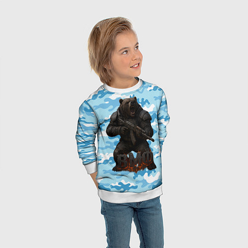 Детский свитшот ВМФ злой медведь с автоматом / 3D-Белый – фото 3