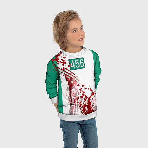 Детский свитшот Кровавая форма игрока 456 из игры в кальмара / 3D-Белый – фото 3