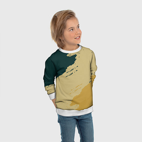 Детский свитшот Желто-зеленые абстрактные полосы / 3D-Белый – фото 3