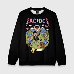 Свитшот детский ACDC, мультяшный стиль, цвет: 3D-черный