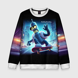 Детский свитшот Bender is a skateboarder in neon street - ai art