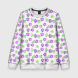 Детский свитшот Зеленые фиолетовые цветы на белом фоне