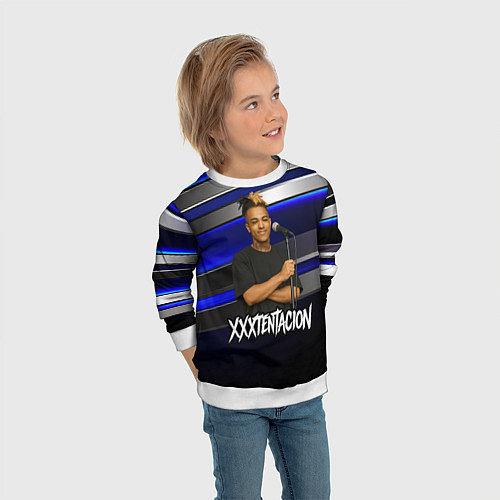 Детский свитшот XXXTentacion с микрофоном довольный / 3D-Белый – фото 3