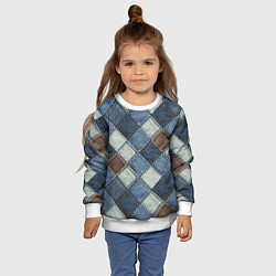 Свитшот детский Джинсовый пэчворк ромбовый узор, цвет: 3D-белый — фото 2