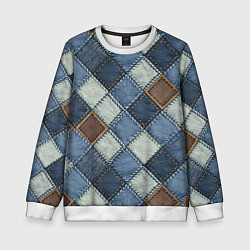 Свитшот детский Джинсовый пэчворк ромбовый узор, цвет: 3D-белый