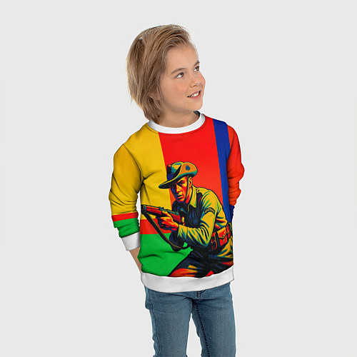 Детский свитшот Австралийский ретро солдат поп-арт / 3D-Белый – фото 3